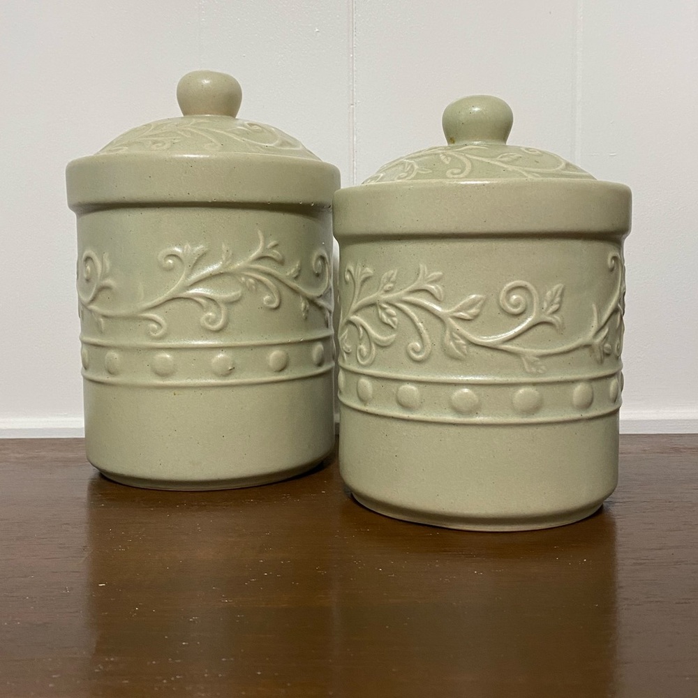 Vintage Mint Spackled Ceramic Canisters